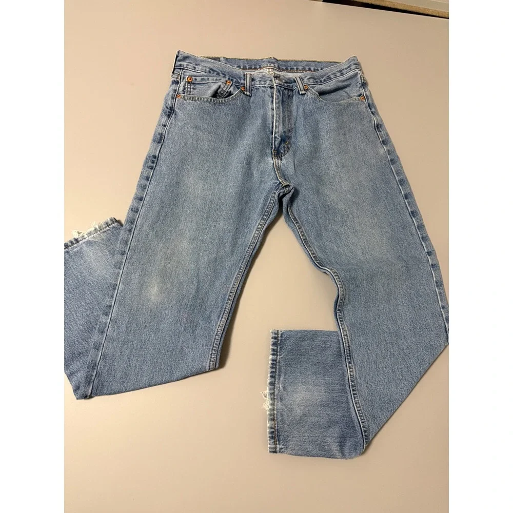 Levis 505 Regular Fit Straight Leg Light Wash Denim Jeans Mens 34x30 Blue